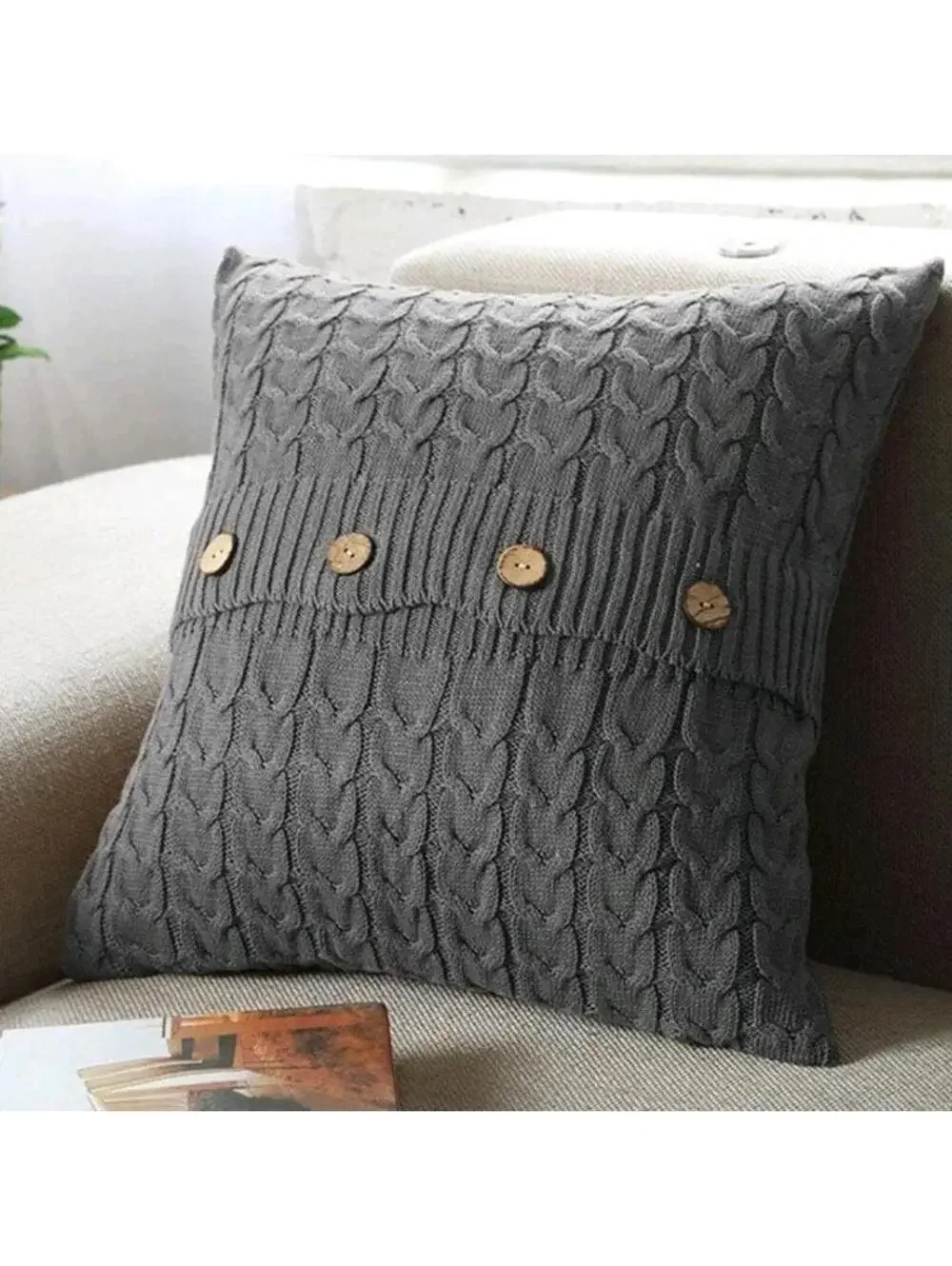 Gray Cable Knit Sweater Square Pillowcase 18× 18